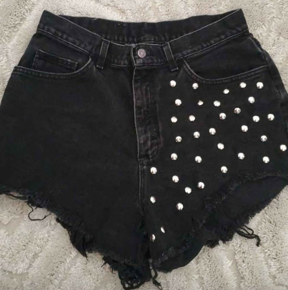High Waisted Black Distressed Shorts
